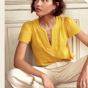 Boden Mustard Yellow V-Neck Blouse